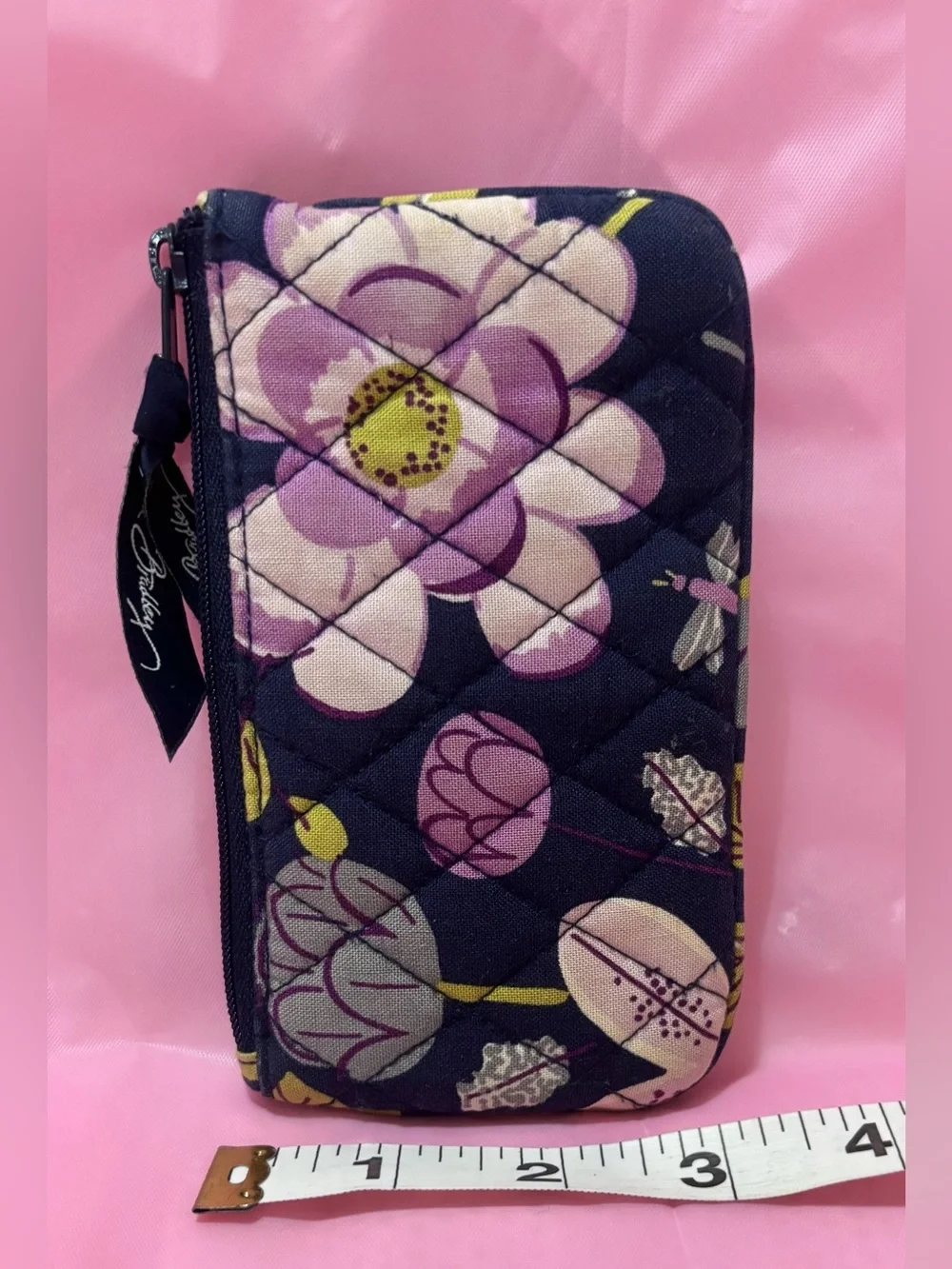VINTAGE Vera Bradley Floral Nightingale Zipper Coin Card Holder Blue Pink Purple